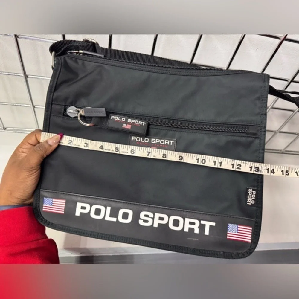 Polo Sport Ralph Lauren Black Nylon Messenger Crossbody Bag American Flag